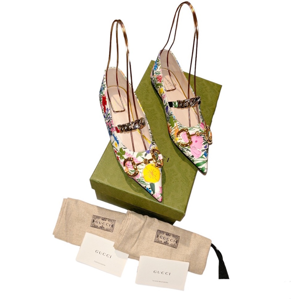 GUCCI Ken Scott Horsebit Deva Mary Jane Ballet Flats Floral Size EU 35 US 5